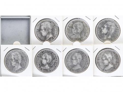 LOTES CENTENARIO. Lote 19 monedas 5 Pesetas. 1870 a 1898. GO