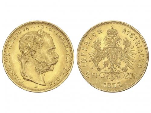 AUSTRIA. 8 Florin-20 Francs. 1892. FRANZ JOSEPH I. 6,42 grs.