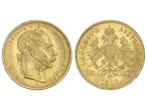 AUSTRIA. 8 Florin-20 Francs. 1892. FRANZ JOSEPH I. 6,43 grs.