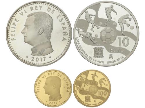 FELIPE VI. Set 2 monedas 10 y 100 Euro. 2017. MUNDIAL DE FUT