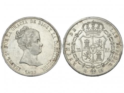 ISABEL II. 20 Reales. 1837. MADRID. C.R. 26,97 grs. (Leves g