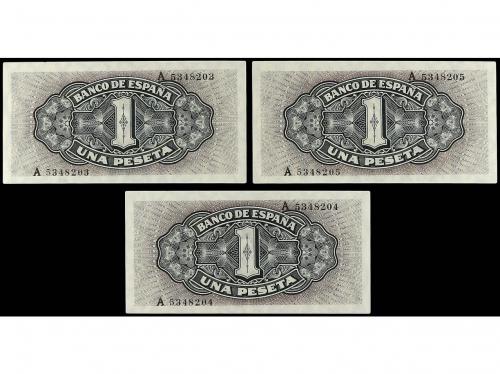 ESTADO ESPAÑOL. Lote 3 billetes 1 Peseta. 4 Septiembre 1940.