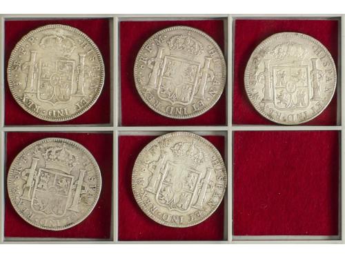 CARLOS IV. Lote 5 monedas 8 Reales. 1794, 1795 (3) y 1796. M