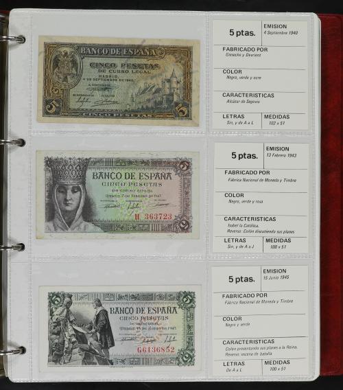 Lote 33 billetes 1 a 1.000 Pesetas. 1936 a 1979. Todos difer