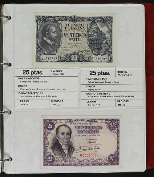 Lote 33 billetes 1 a 1.000 Pesetas. 1936 a 1979. Todos difer