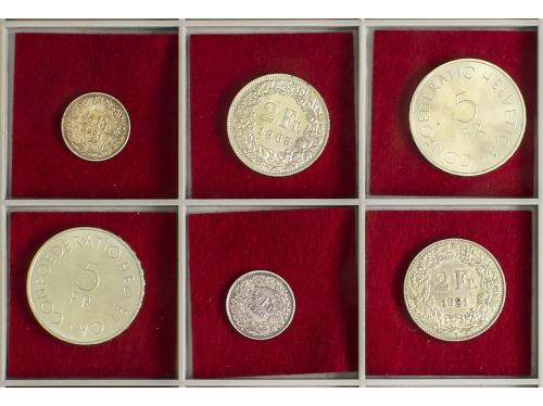 SUIZA. Lote 6 monedas 1/2 (2), 2 (2), 5 Francs (2). 1920 a 1