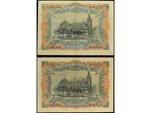 BANCO DE ESPAÑA. Lote 2 billetes 100 Pesetas. 15 Julio 1907.