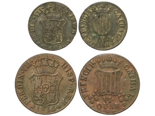 FERNANDO VII. Lote 2 monedas 3 y 6 Cuartos. 1814. CATALUNYA.