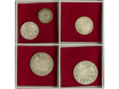 FERNANDO VII. Lote 5 monedas 1/2, 1 (2), 2 Reales (2). 1809 