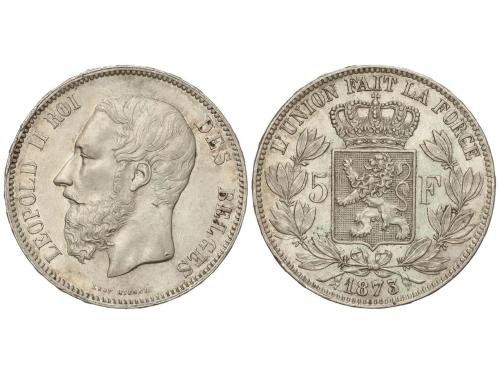 BÉLGICA. 5 Francs. 1873. LEOPOLD II. 24,90 grs. AR. (Pequeño