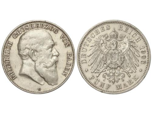 ESTADOS ALEMANES. 5 Mark. 1903-G. FRIEDRICH I. BADEN. STUTTG