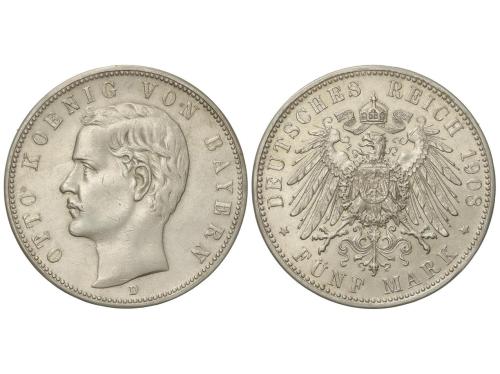 ESTADOS ALEMANES. 5 Mark. 1908-D. OTTO. BAYERN. MUNICH. 27,6