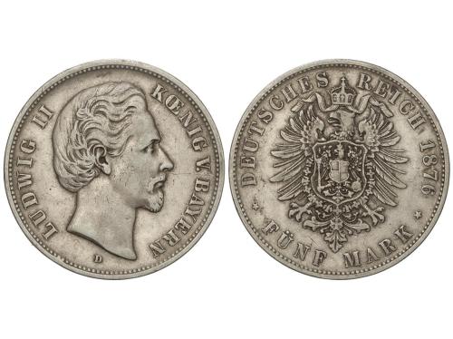 ESTADOS ALEMANES. 5 Mark. 1876-D. LUDWIG II. BAYERN. 27,51 g