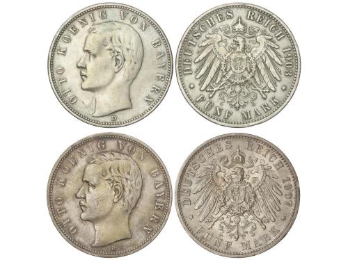 ESTADOS ALEMANES. Lote 2 monedas 5 Mark. 1903, 1907-D. OTTO.