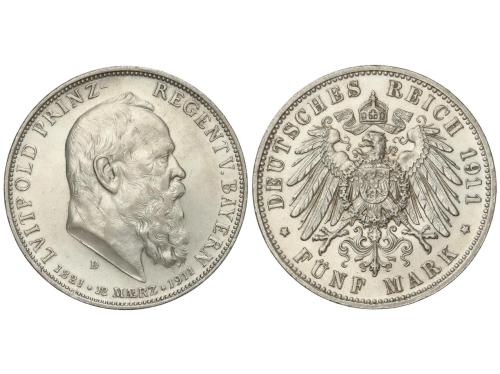 ESTADOS ALEMANES. 5 Mark. 1911-D. OTTO. BAYERN. MUNICH. 27,7