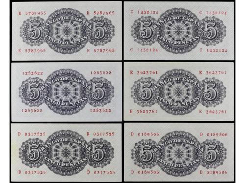 ESTADO ESPAÑOL. Lote 6 billetes 5 Pesetas. 12 Abril 1947. Sé