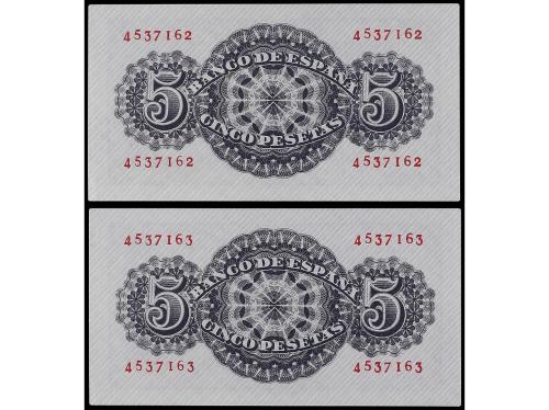 ESTADO ESPAÑOL. Lote 2 billetes 5 Pesetas. 12 Abril 1947. Sé