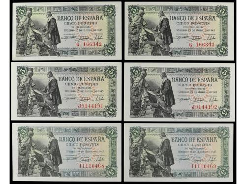 ESTADO ESPAÑOL. Lote 12 billetes 5 Pesetas. 15 Junio 1945. C