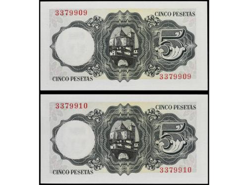 ESTADO ESPAÑOL. Lote 2 billetes 5 Pesetas. 16 Agosto 1951. B