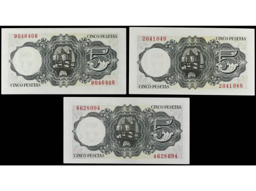 ESTADO ESPAÑOL. Lote 3 billetes 5 Pesetas. 16 Agosto 1951. B