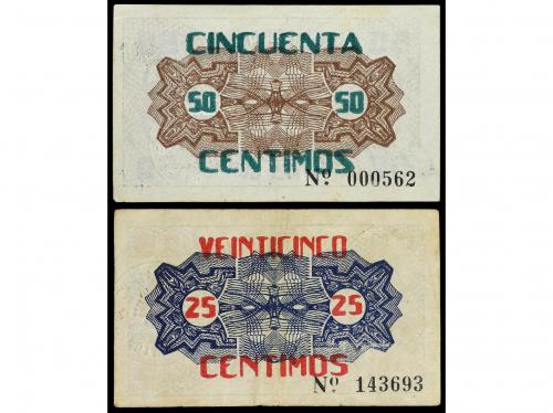 MURCIA. Lote 2 billetes 25 y 50 Céntimos. Ay. de CARTAGENA (