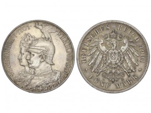 ESTADOS ALEMANES. 5 Mark. 1901. PRUSIA. 27,69 grs. AR. Pátin