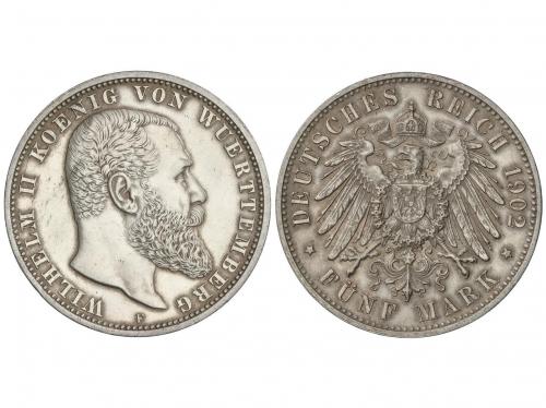 ESTADOS ALEMANES. 5 Mark. 1902-F. WILHELM II. WUERTTEMBERG. 