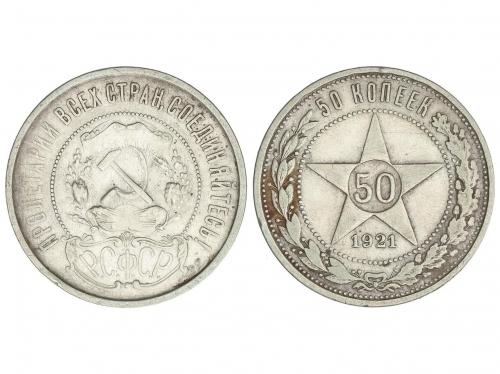 RUSIA. 50 Kopeks. 1921-A.G. 9,86 grs. AR. Y-83. MBC+/MBC. 