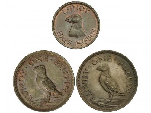 LUNDY. Lote 3 monedas 1/2 y 1 Lundy (2). 1929. Br. Martin Co