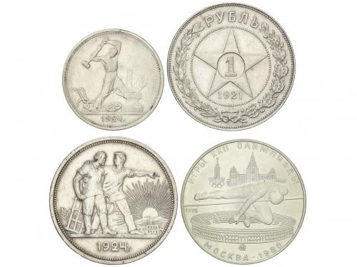 RUSIA. Lote 4 monedas 50 Kopeks, 1 (2), 5 Roubles. 1921, 24 