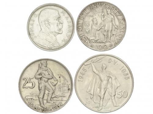 REPÚBLICA CHECA. Lote 4 monedas 10, 25, 50, 100 Korun. 1928 