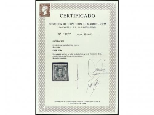 * ESPAÑA. Ed. 176s. 20 cts. verde bronce SIN DENTAR. Valor c