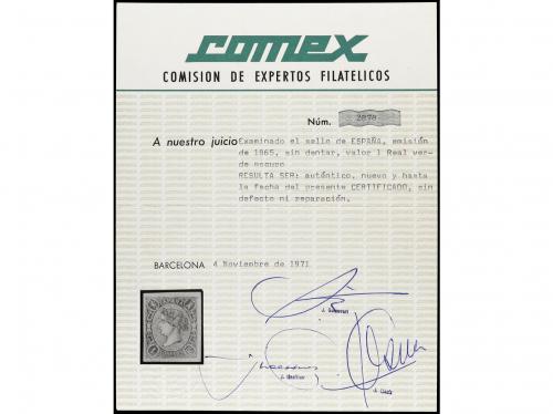 * ESPAÑA. Ed. 72. 1 real verde. Cert. COMEX. PRECIOSO. RARO.