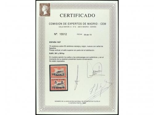 ** ESPAÑA. Ed. 391hp+391. 75 cts. s. 50 cts. Cert. CEM. PREC