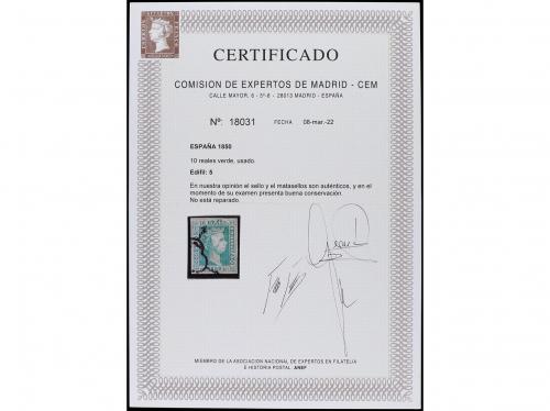 ° ESPAÑA. Ed. 5. 10 reales verde. Cert. CEM. PRECIOSO. MUY R