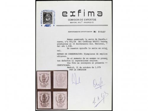 ** ESPAÑA. Ed. 851s/4s. SERIE COMPLETA SIN DENTAR. Cert. EXF