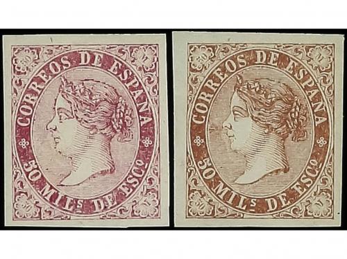 ESPAÑA. Ed. Galvez 457 y 459. 1868. ISABEL II. 50 mils. 2 Pr