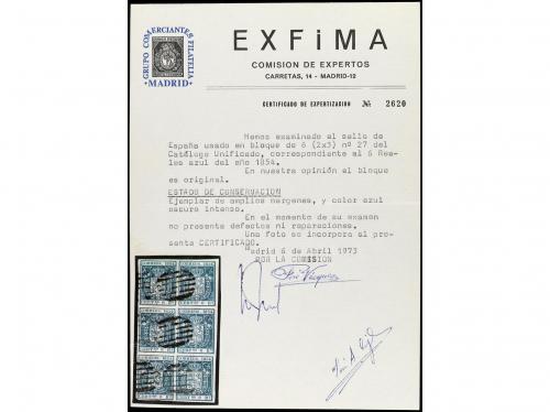 ° ESPAÑA. Ed. 27(6). 6 reales azul en bloque de 6. Cert. EXF