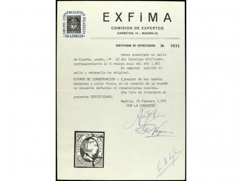 ° ESPAÑA. Ed. 10. 6 reales azul. Precioso sello por sus leve