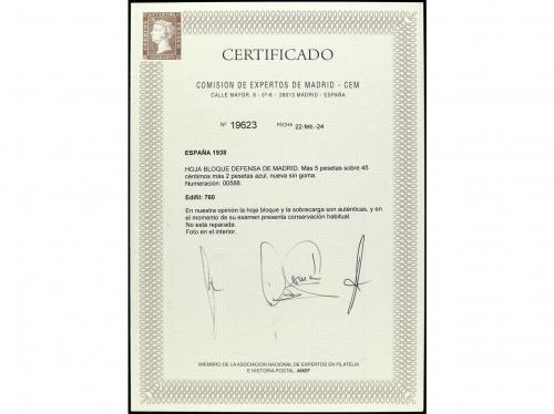 (*) ESPAÑA. Ed. 760. AEREO + 5 pts. azul. HB. Cert. CEM. BON