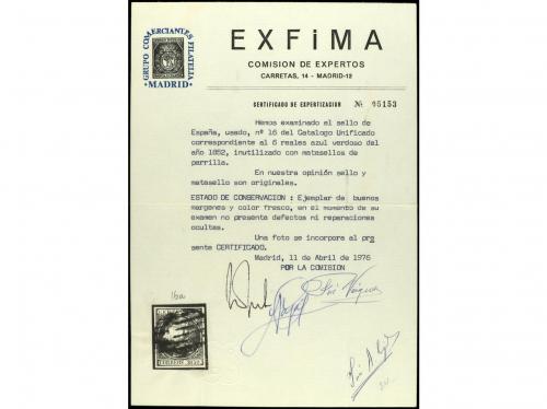 ° ESPAÑA. Ed. 16. 6 reales azul. Cert. EXFIMA. PRECIOSO. RAR