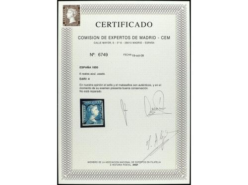 ° ESPAÑA. Ed. 4. 6 reales azul. Cert. CEM. PRECIOSO. MUY RAR