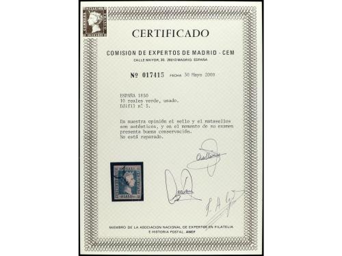 ° ESPAÑA. Ed. 5. 10 reales verde. Cert. CEM. PRECIOSO. MUY R