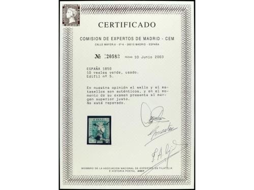 ° ESPAÑA. Ed. 5. 10 reales verde. Cert. CEM. BONITO. MUY RAR