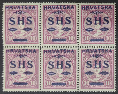 ** YUGOSLAVIA. 10 f. lila y 10 f. rojo. 2 Bloques de 6. PREC