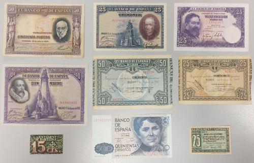 BILLETES ESPAÑOLES. Lote 20 billetes. 1925 a 1979. Diversas 