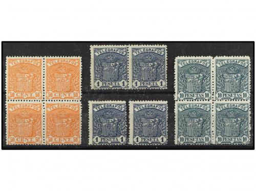 ** ESPAÑA: TELEGRAFOS. Ed. 35/6(4) y 38(4). 50 cts. , 1 pta