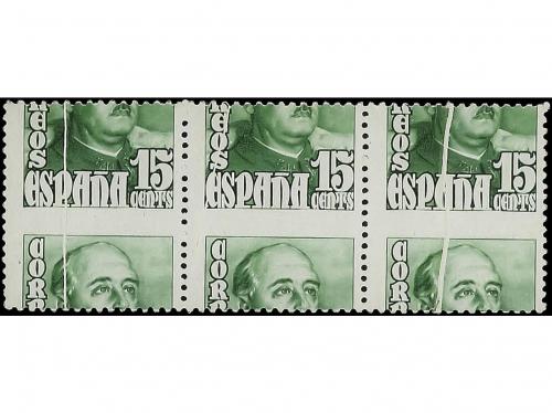 ** ESPAÑA. Ed. 1021dh/iw. 15 cts. verde en trío horizontal. 