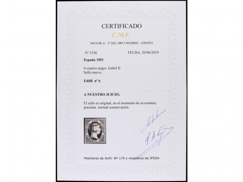 (*) ESPAÑA. Ed. 6. 6 cuartos negro. Cert. C.M.F. Se vende ta