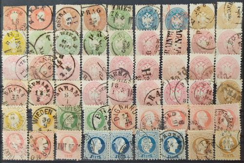 ° AUSTRIA. 1858-1867. Lote de 108 sellos con diversos matase